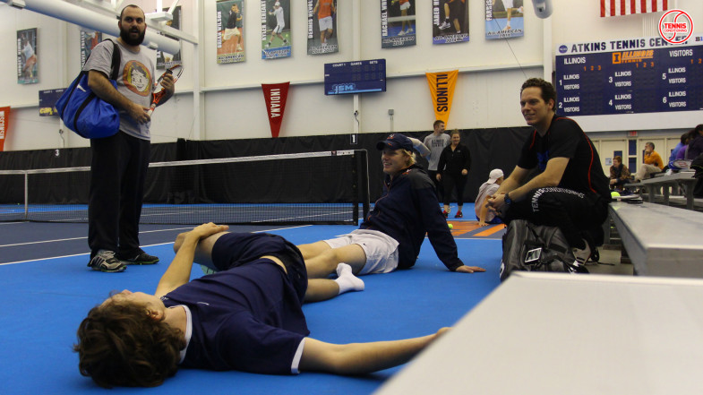 Alex-&-Mac-Stretching-Out like in tennis conditioning book